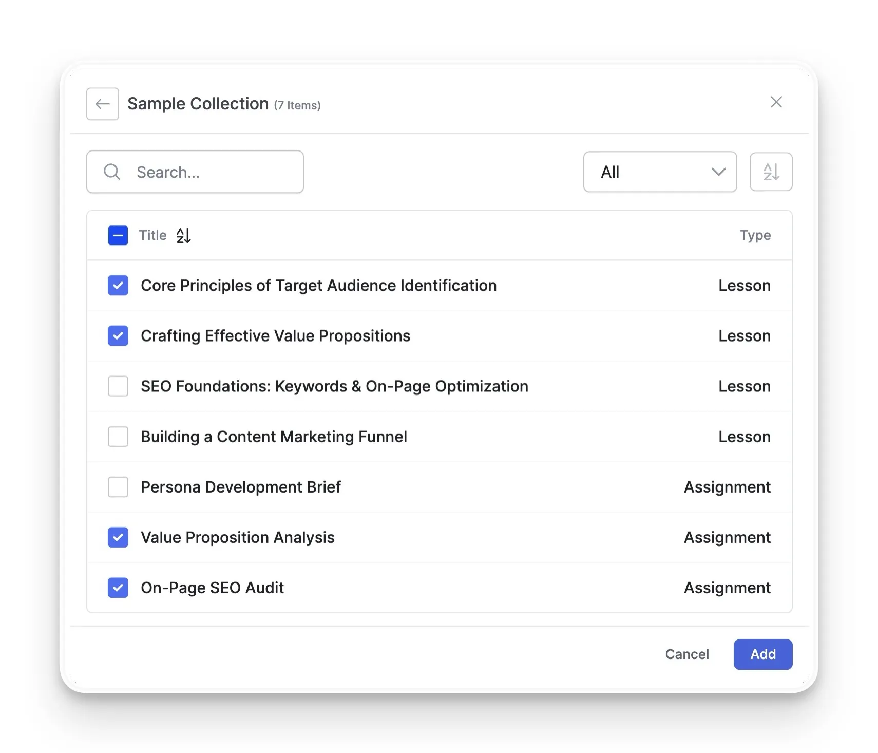 Importing lessons and assignments from the content bank