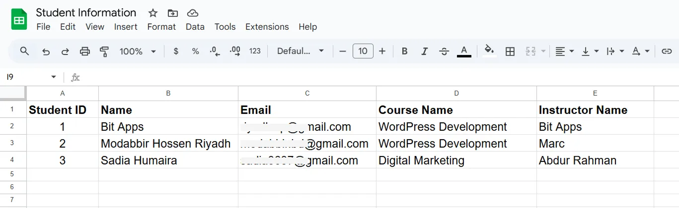 Tutor LMS Student Information Data