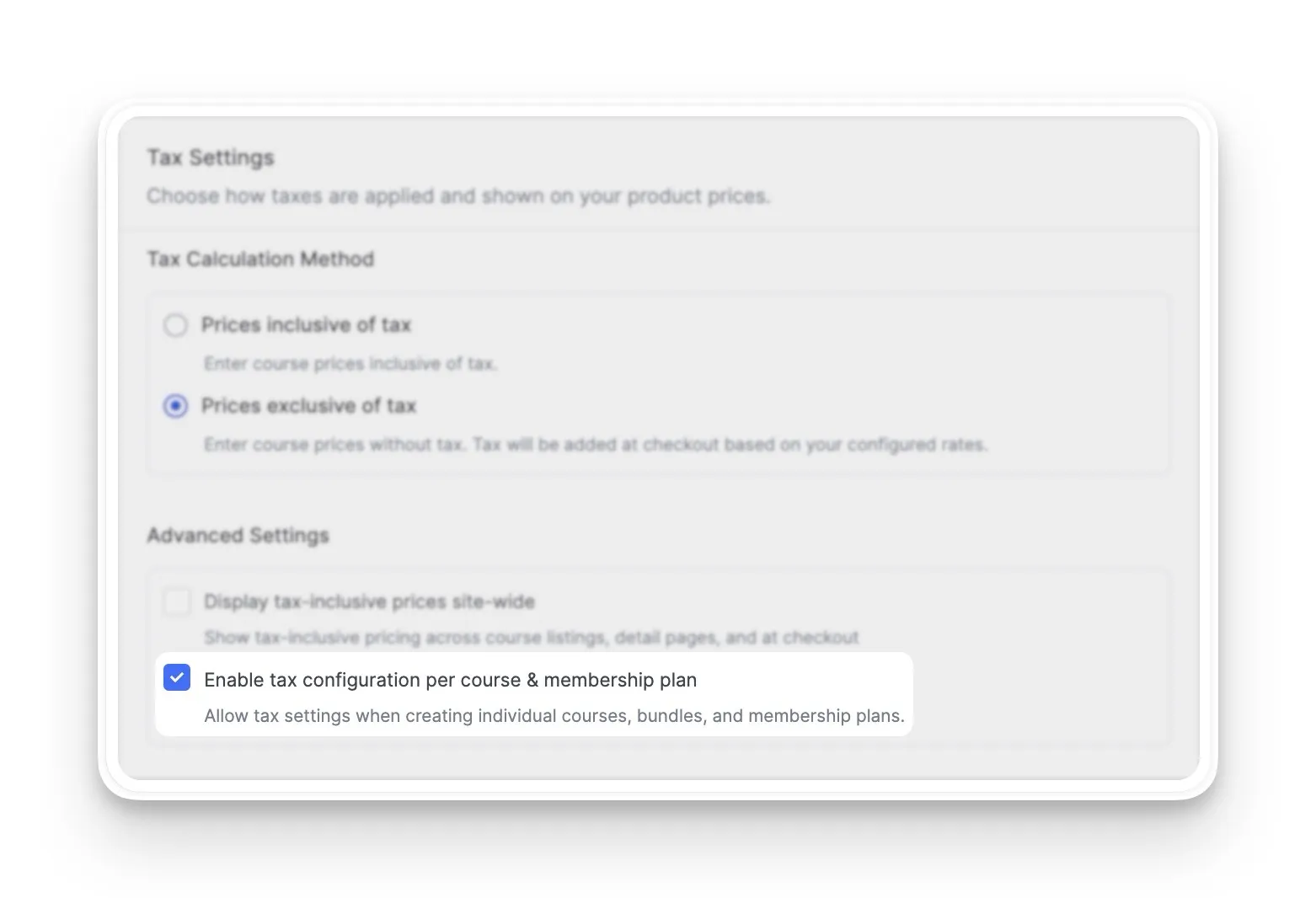 Enable tax configuration per course