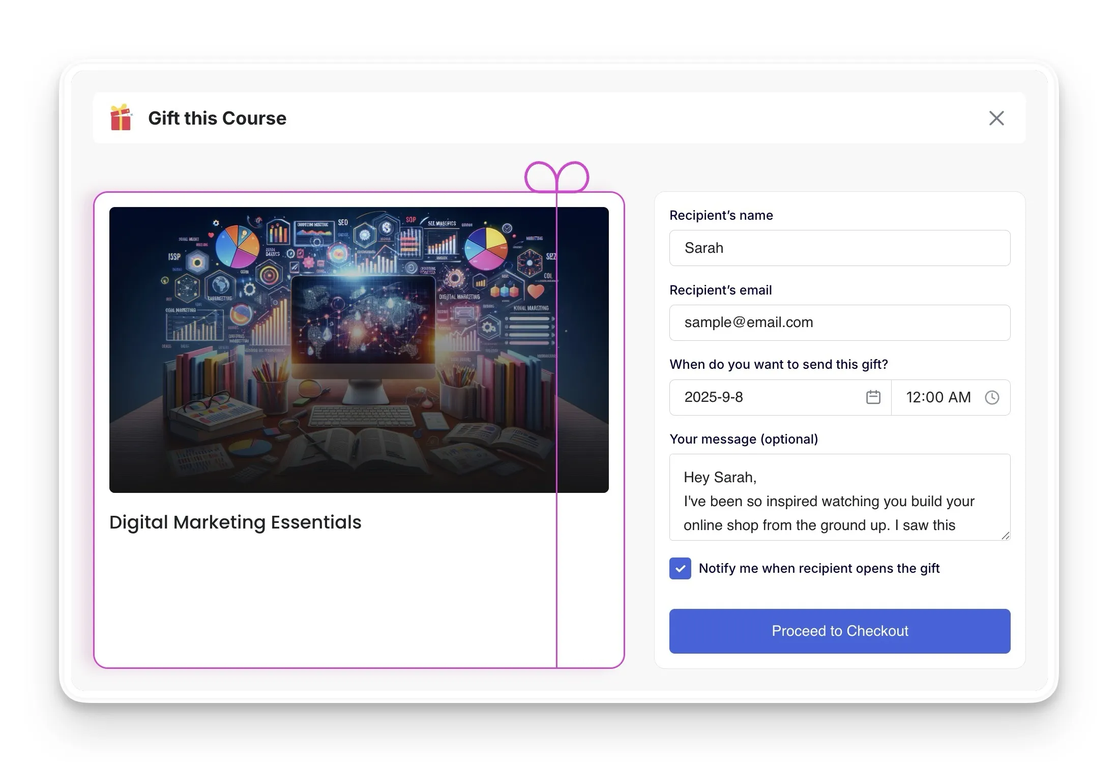 Gift this course sing up menu