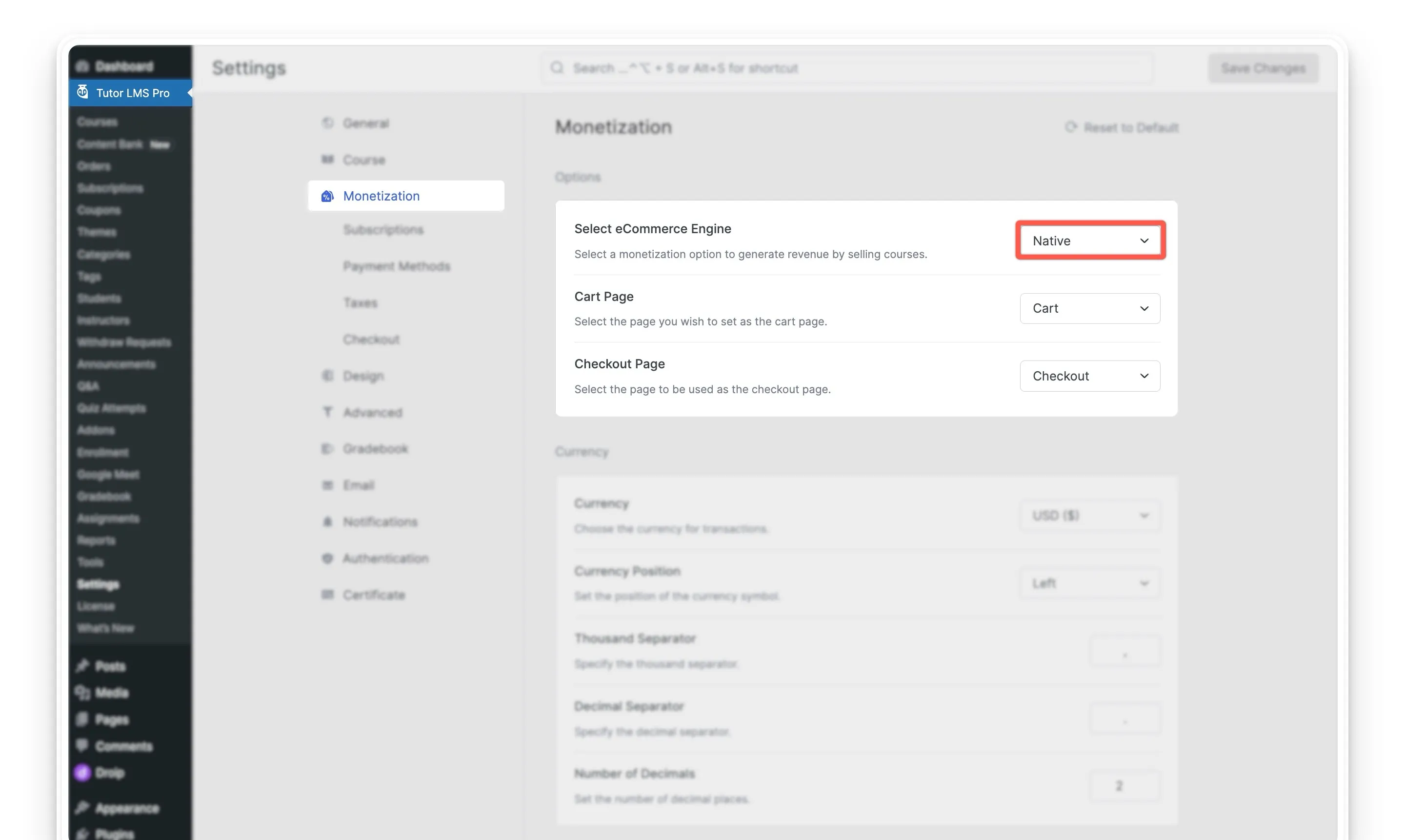 Native eCommerce Tutor LMS
