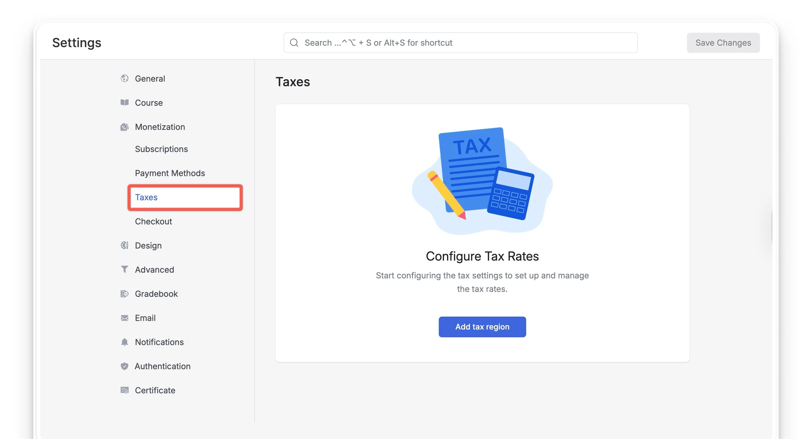 Tax Tab Tutor LMS Settings