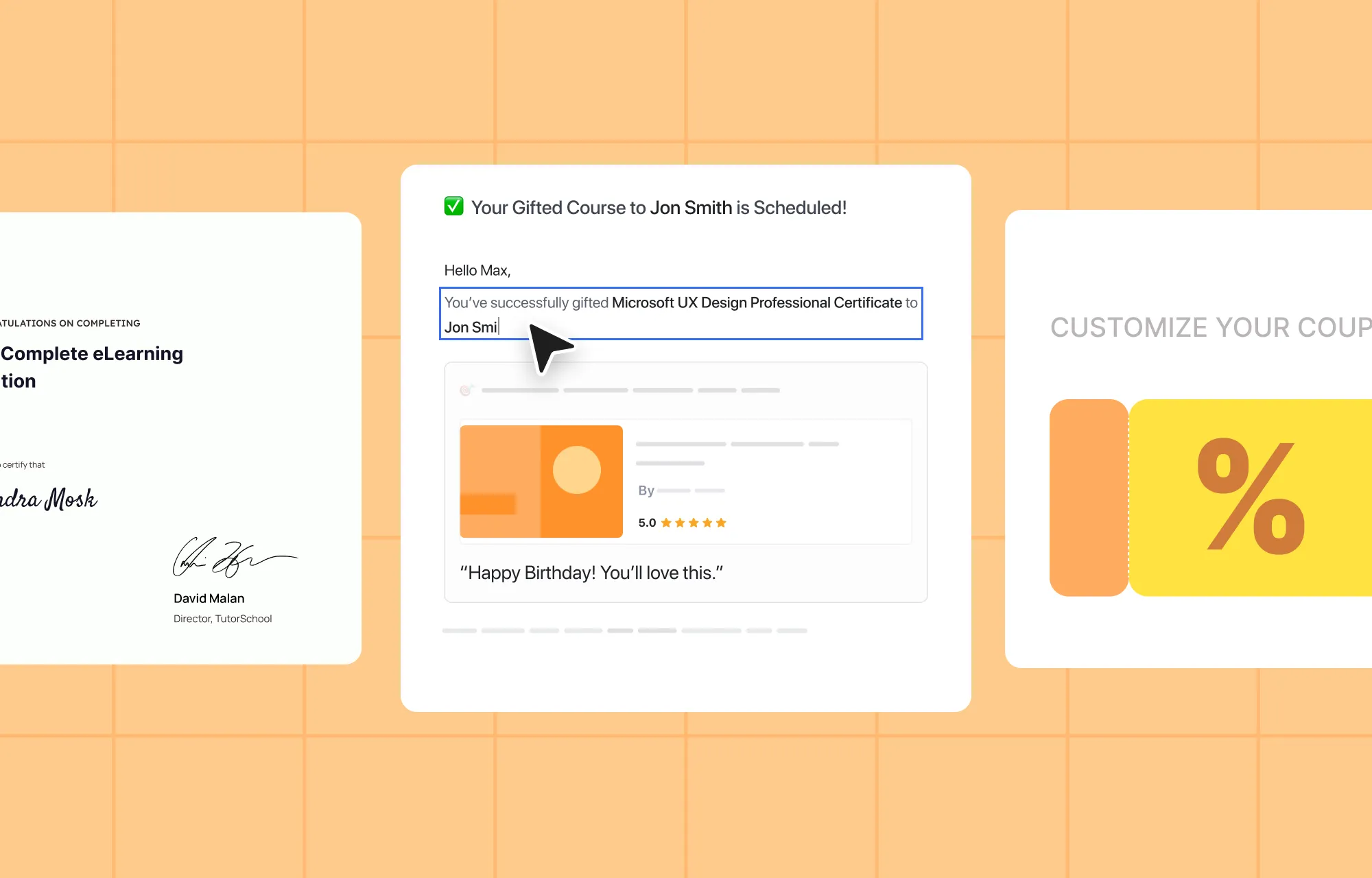 Send Customized emails, Branded Course Completion Certificate and Coupons Tutor LMS