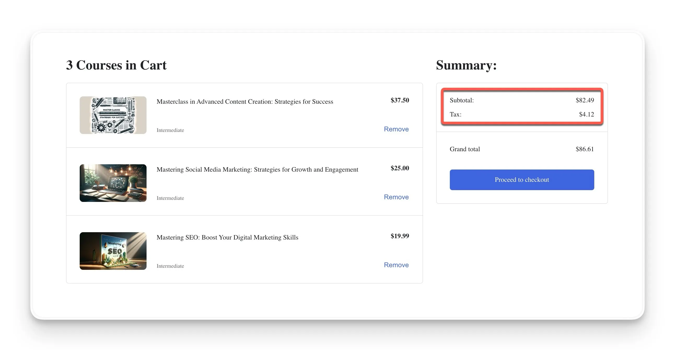 tax shown separately tutor lms