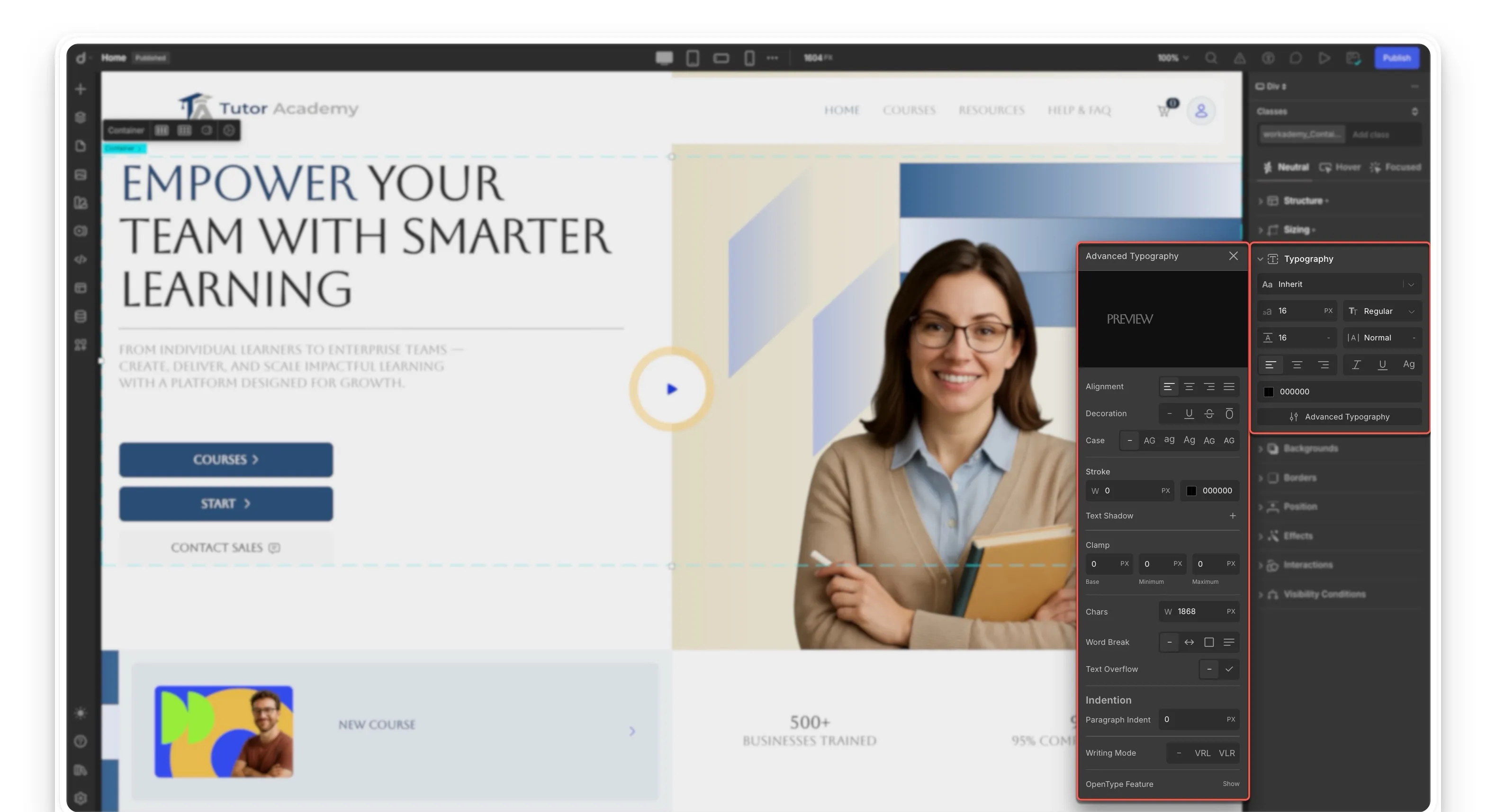 Droip Advance Typography for tutor themes