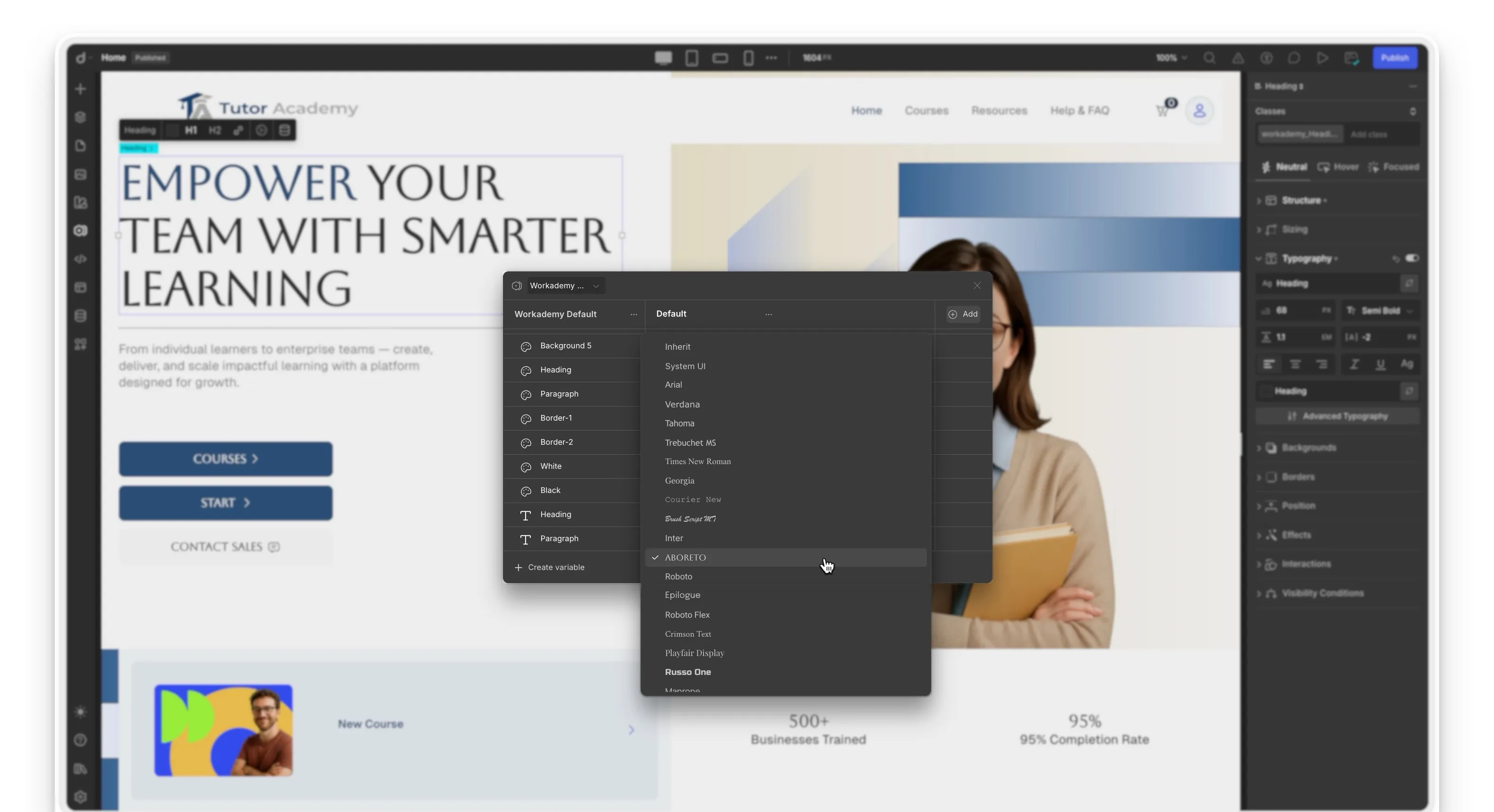 Tutor LMS- Droip variables Global Typography