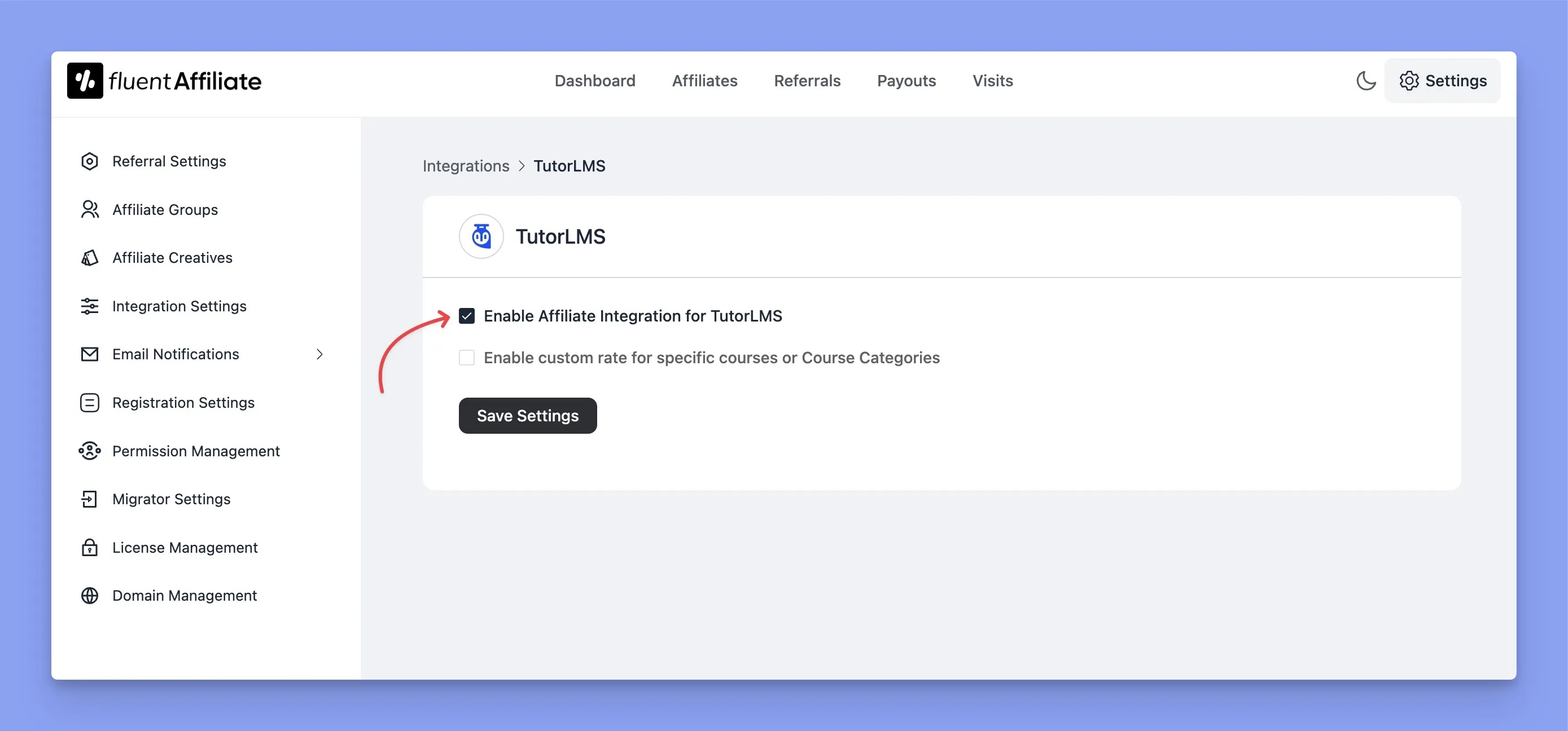 Enable Affiliate Integration for Tutor LMS