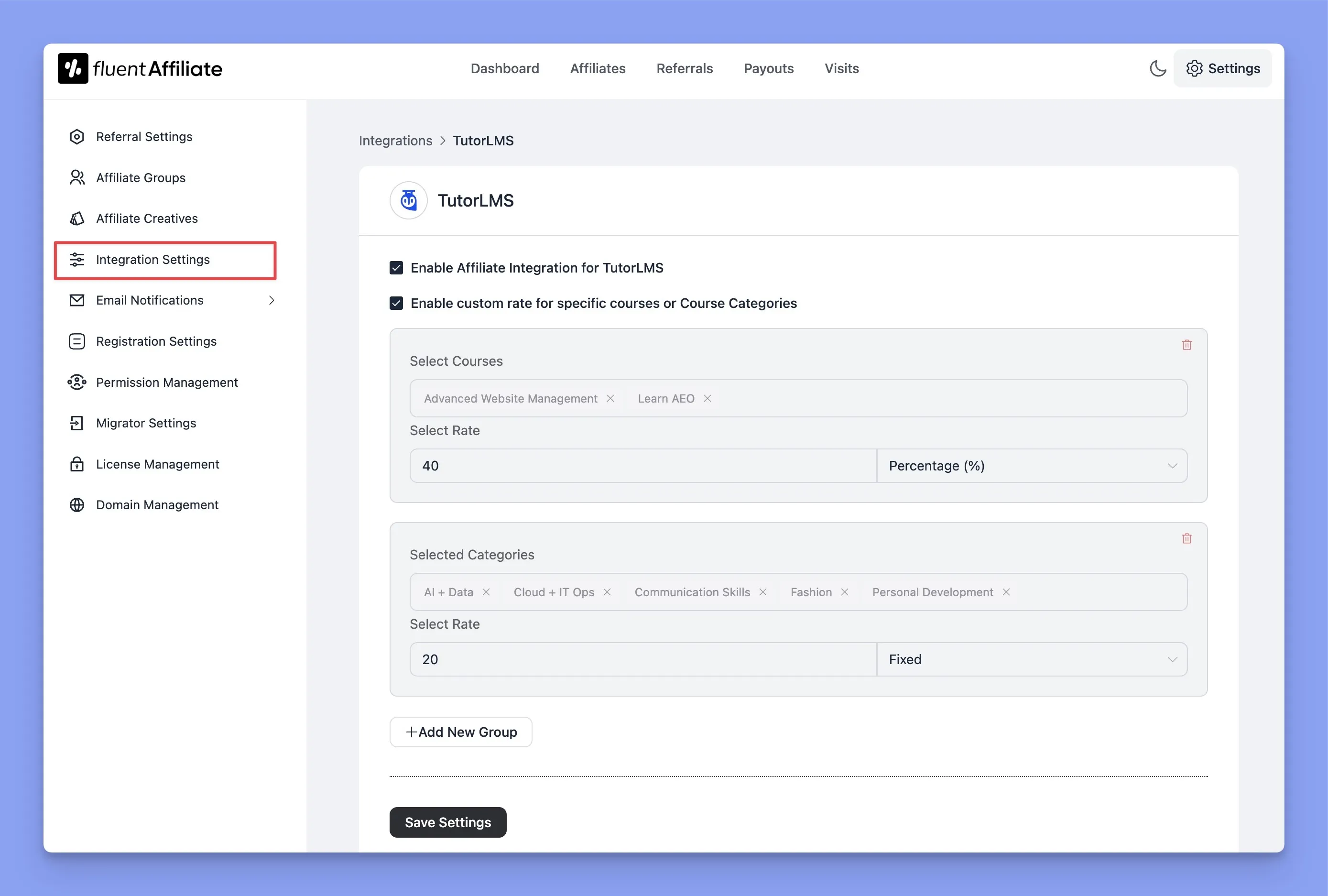 Set affiliate conditions