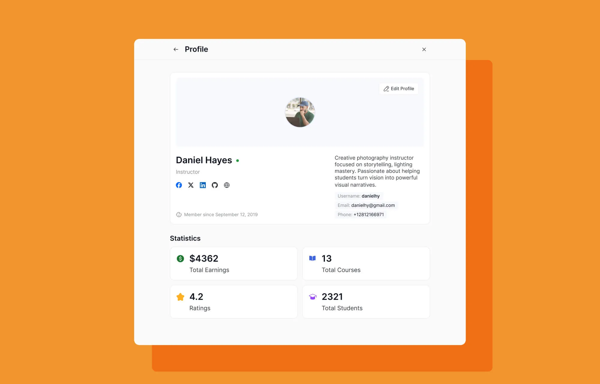 Modernized Instructor Profile in Tutor LMS 4.0