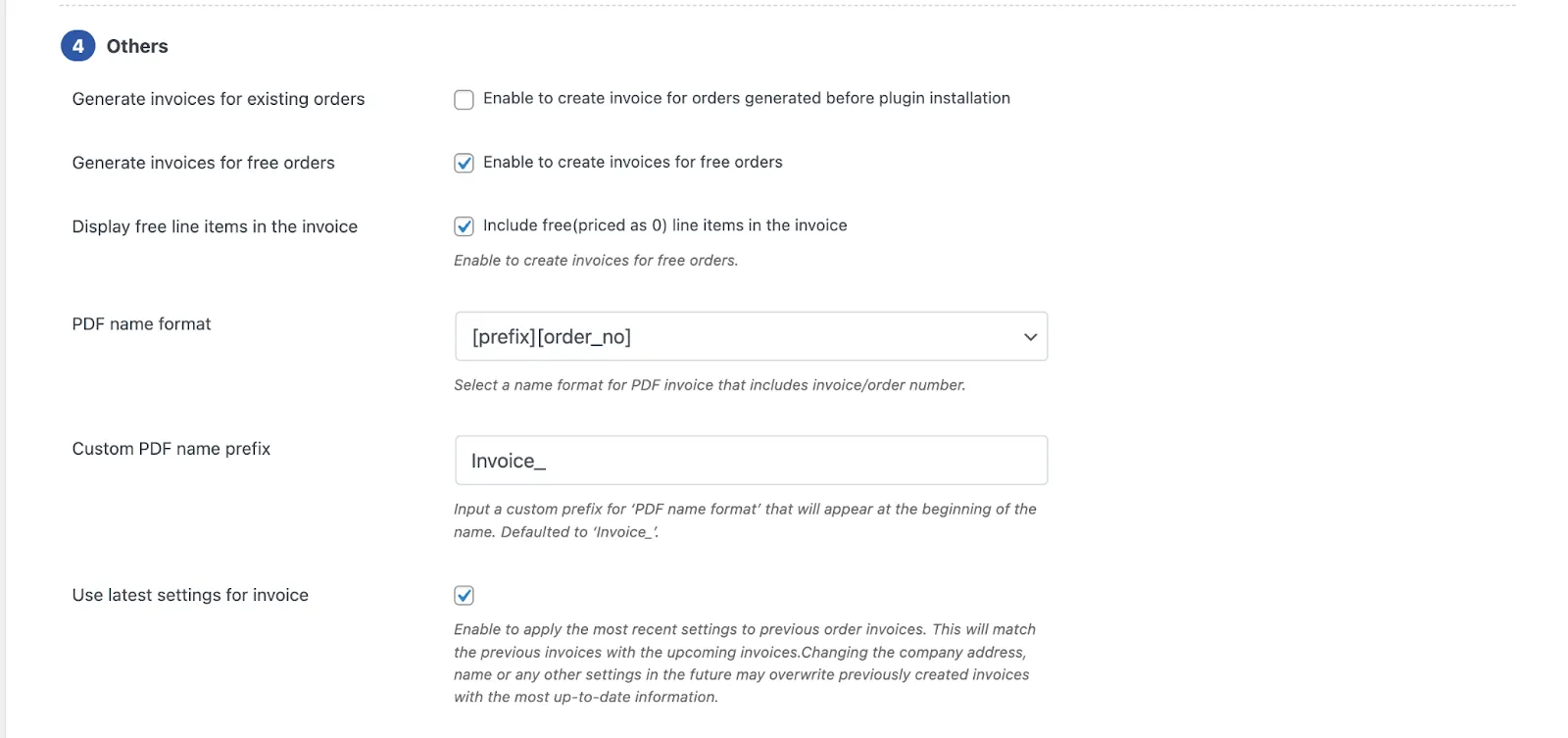 Additional invoice fields