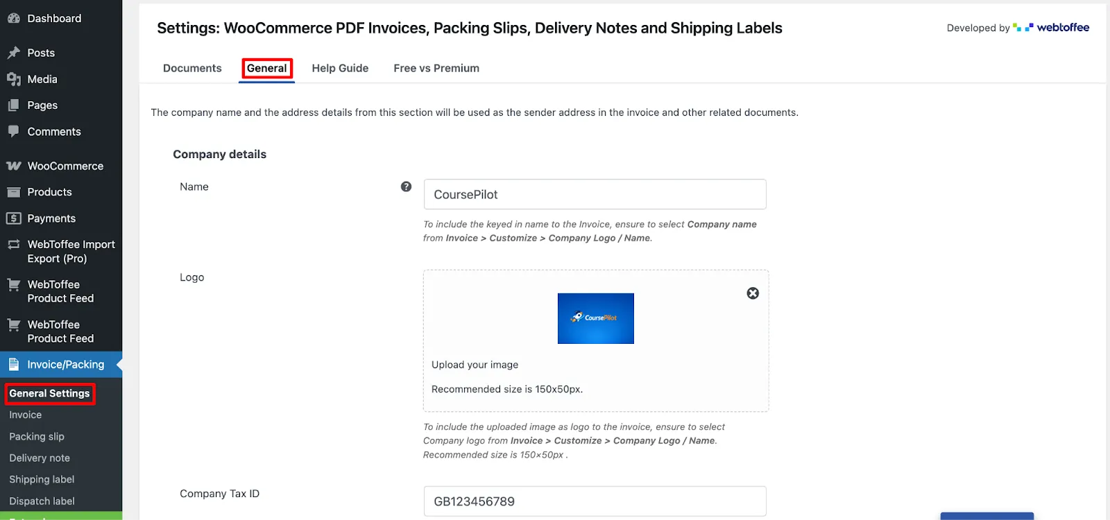 General invoice settings