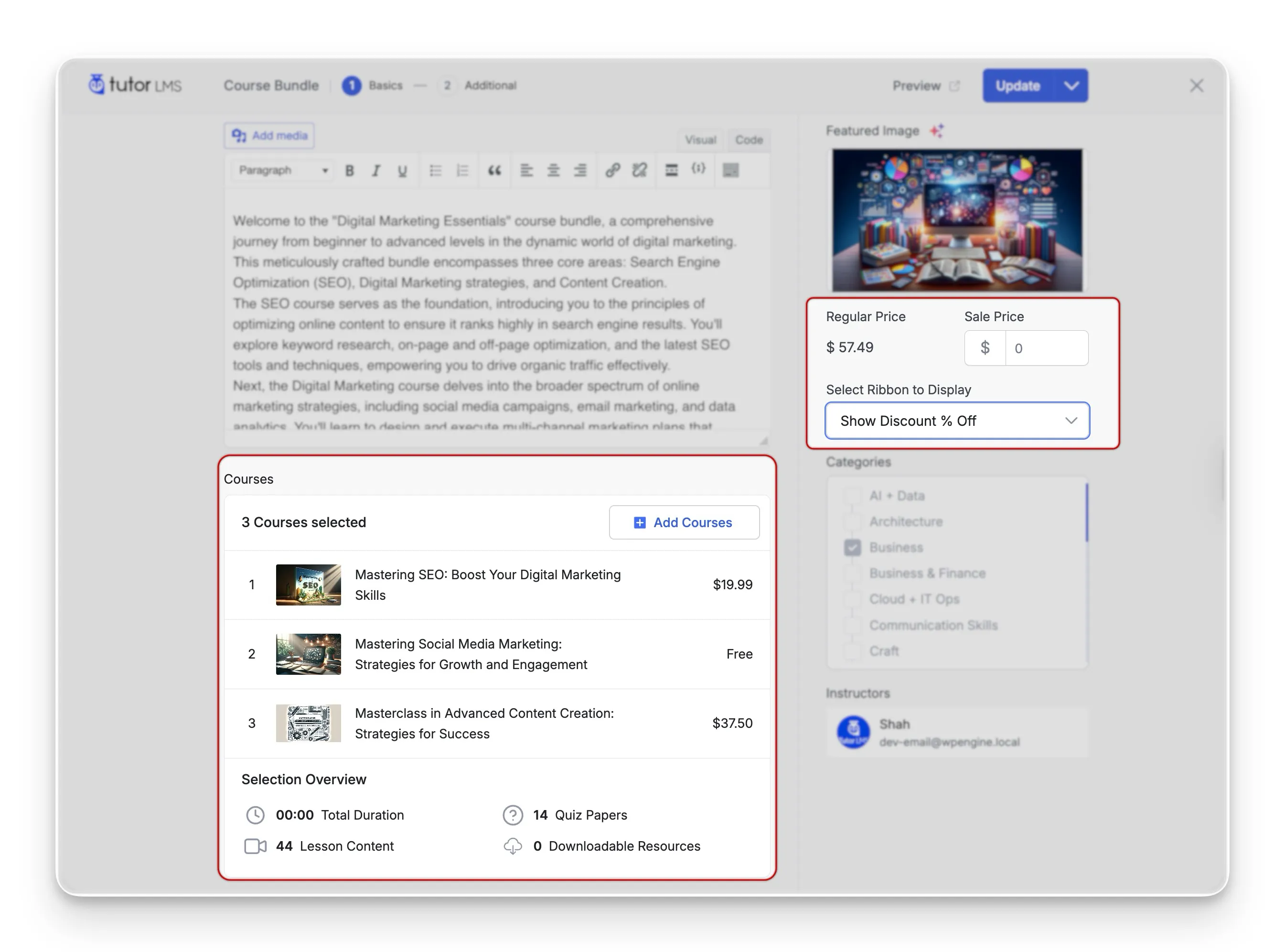 Course bundle standard pricing Tutor LMS