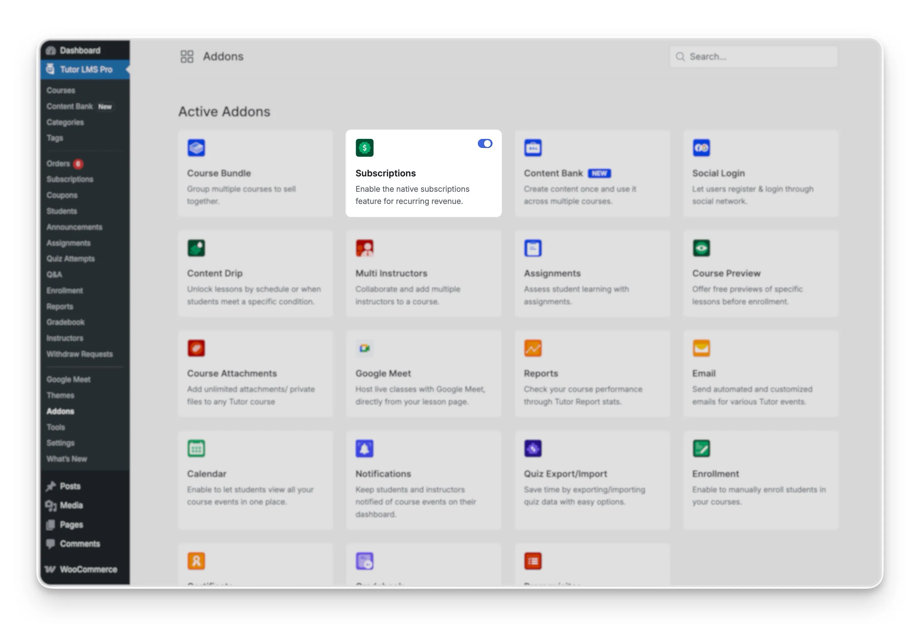 Tutor LMS Subscription addon