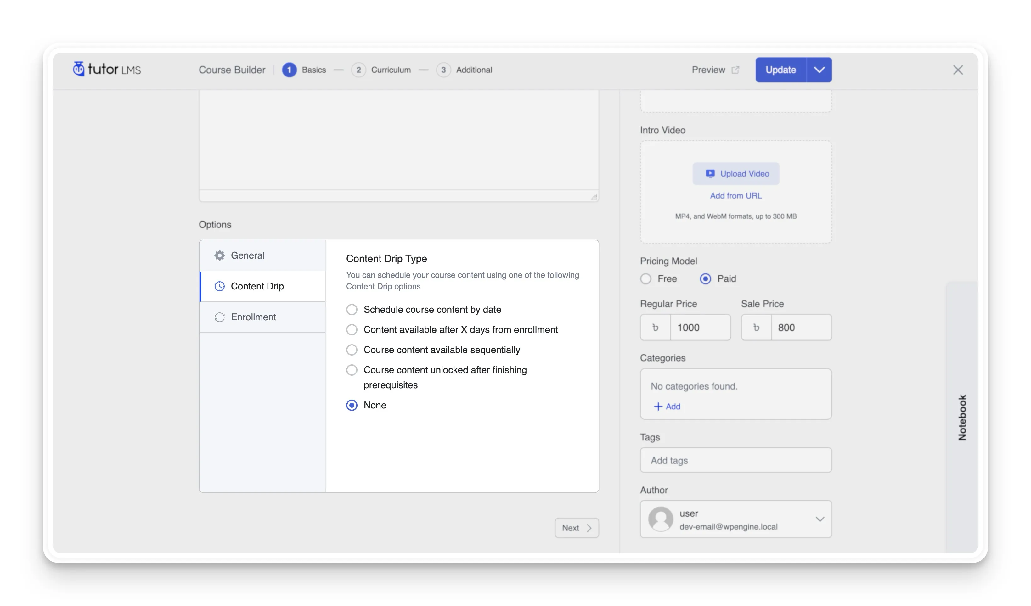 Enable Content Drip Options