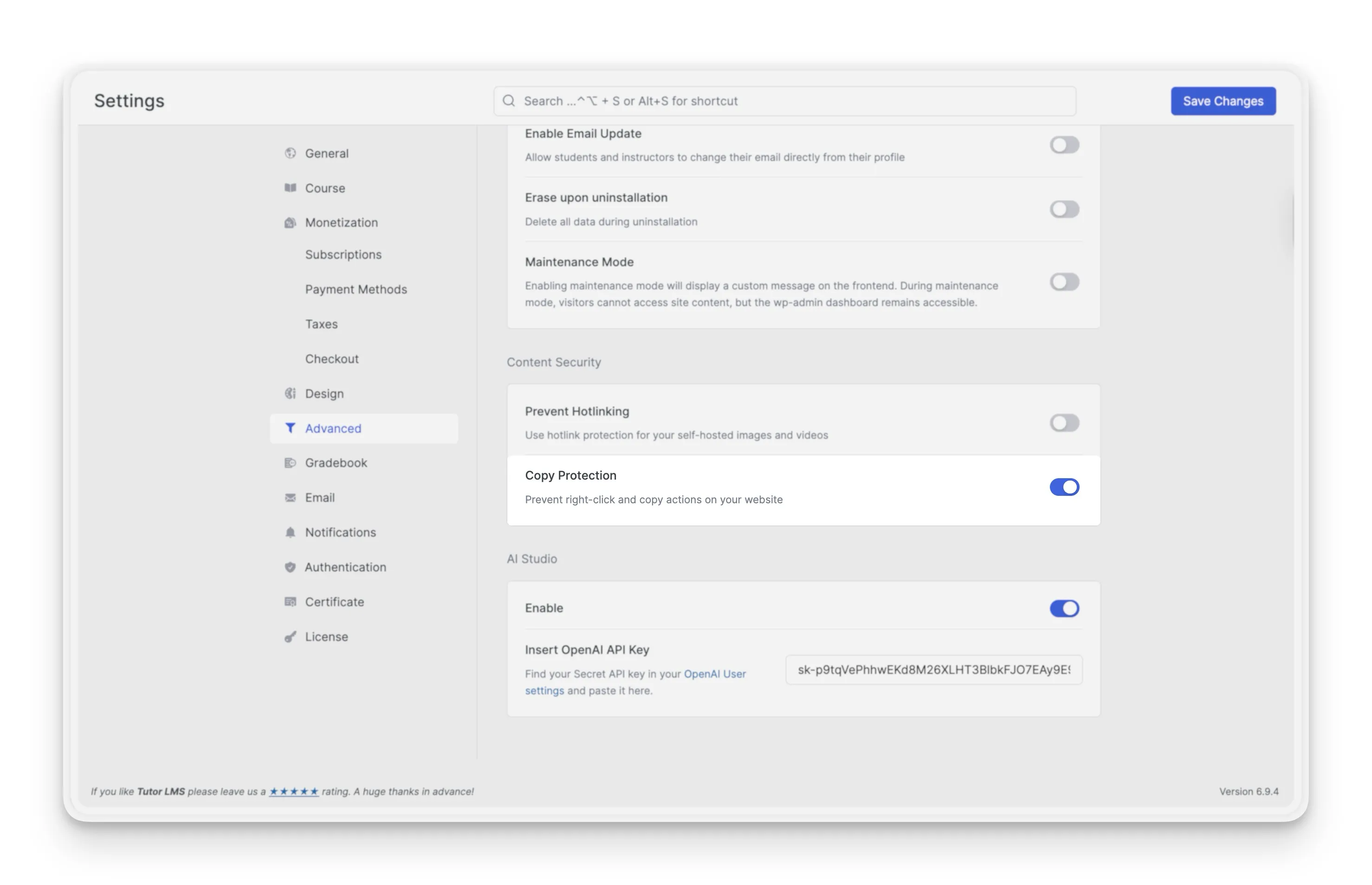 Tutor LMS Copy Protection Feature