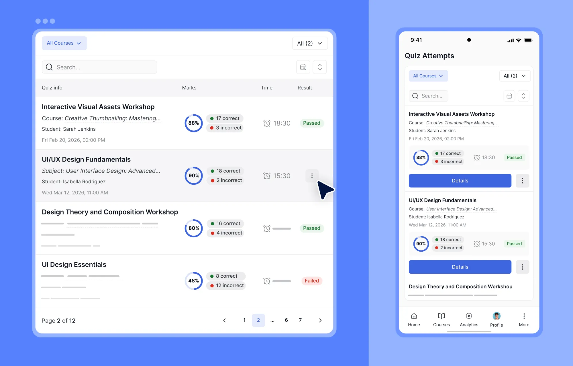 Instructor Quiz Attempts View
