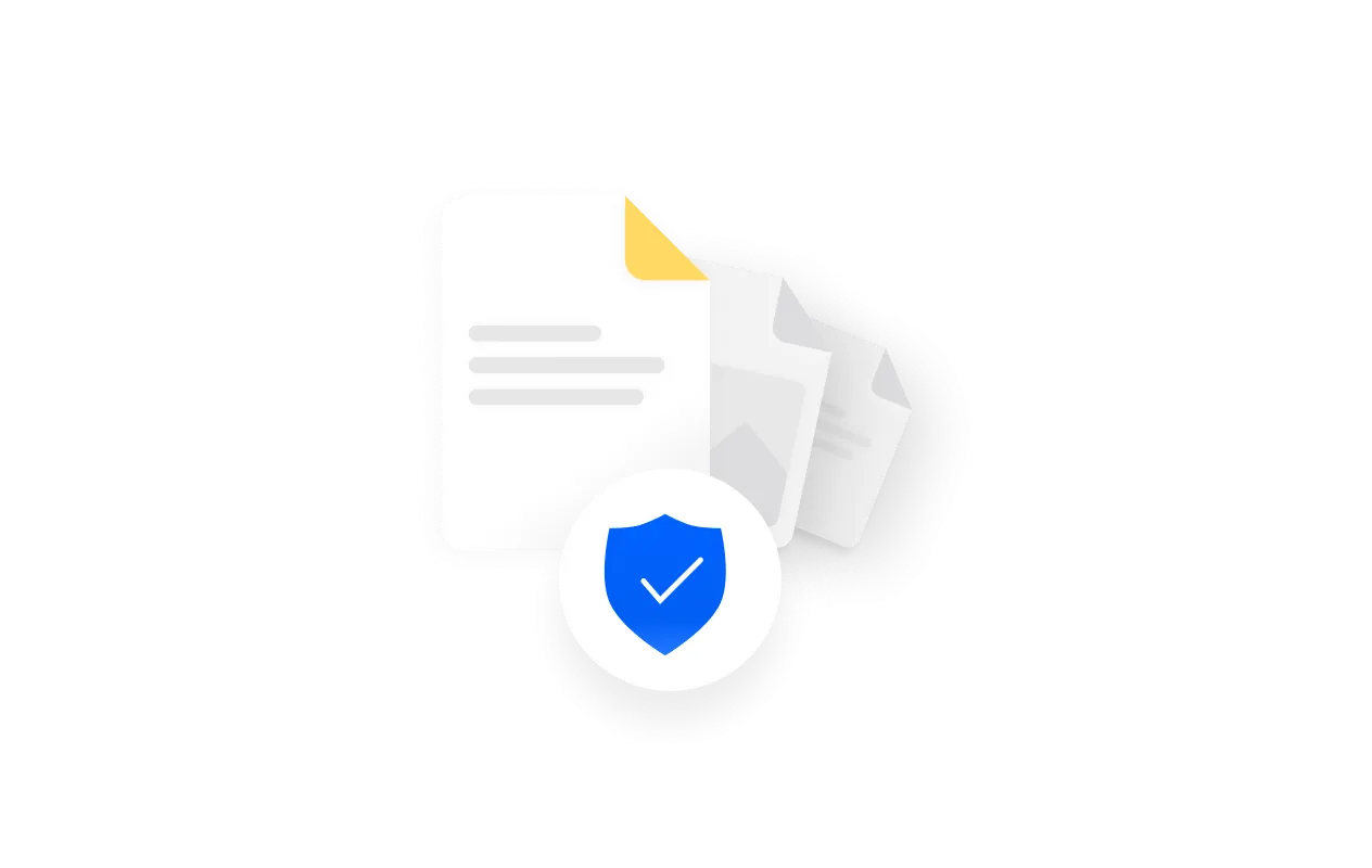 Document files icon with security shield checkmark overlay