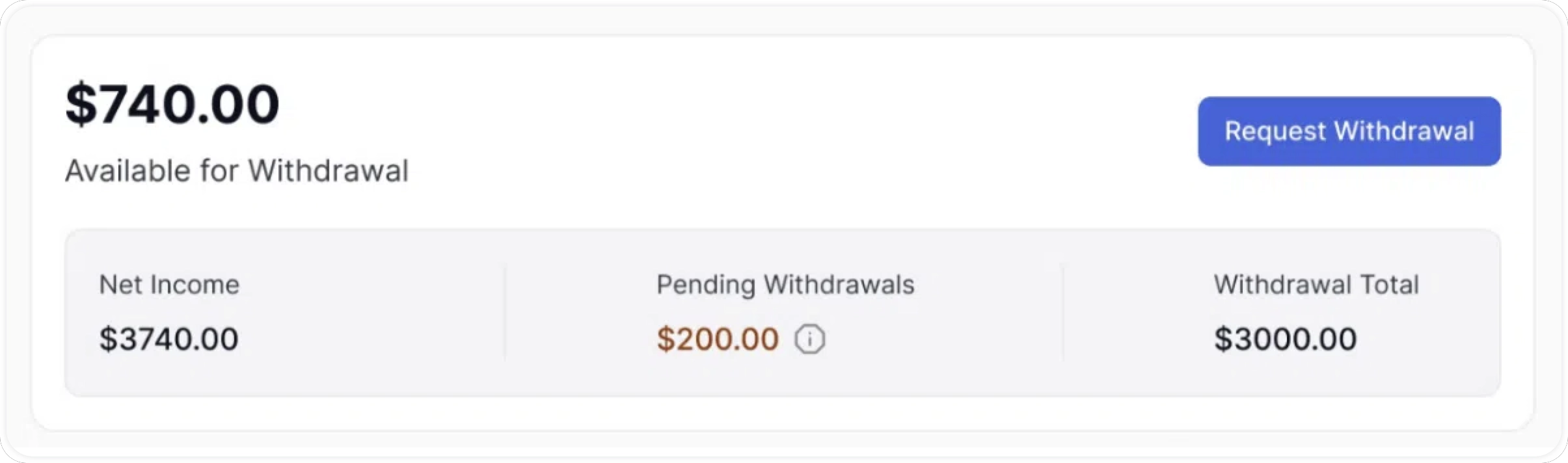 Earnings Summary Instructor Withdrawals Section