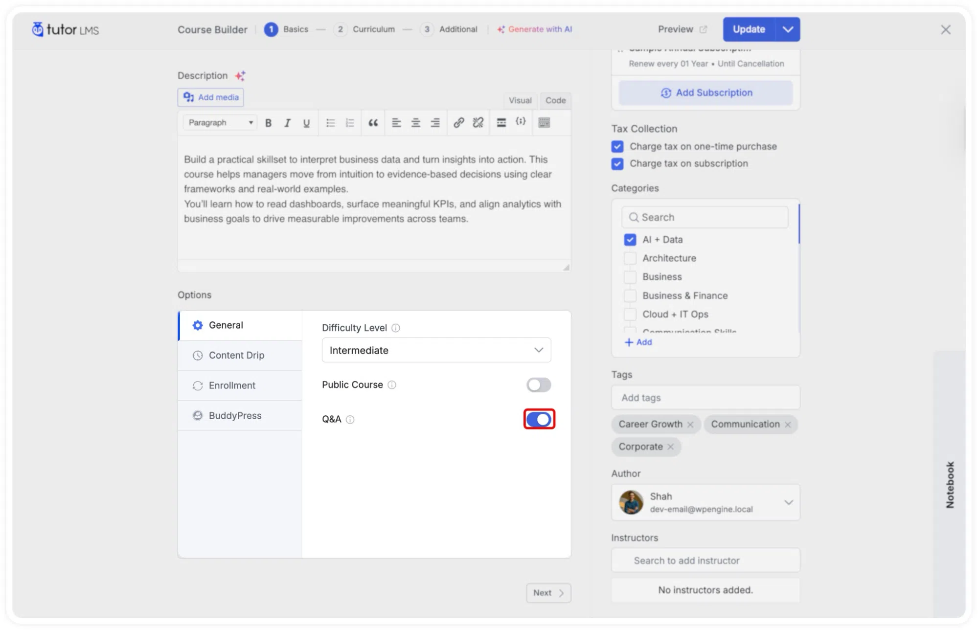 Enabling Course Q&A feature in Tutor LMS course