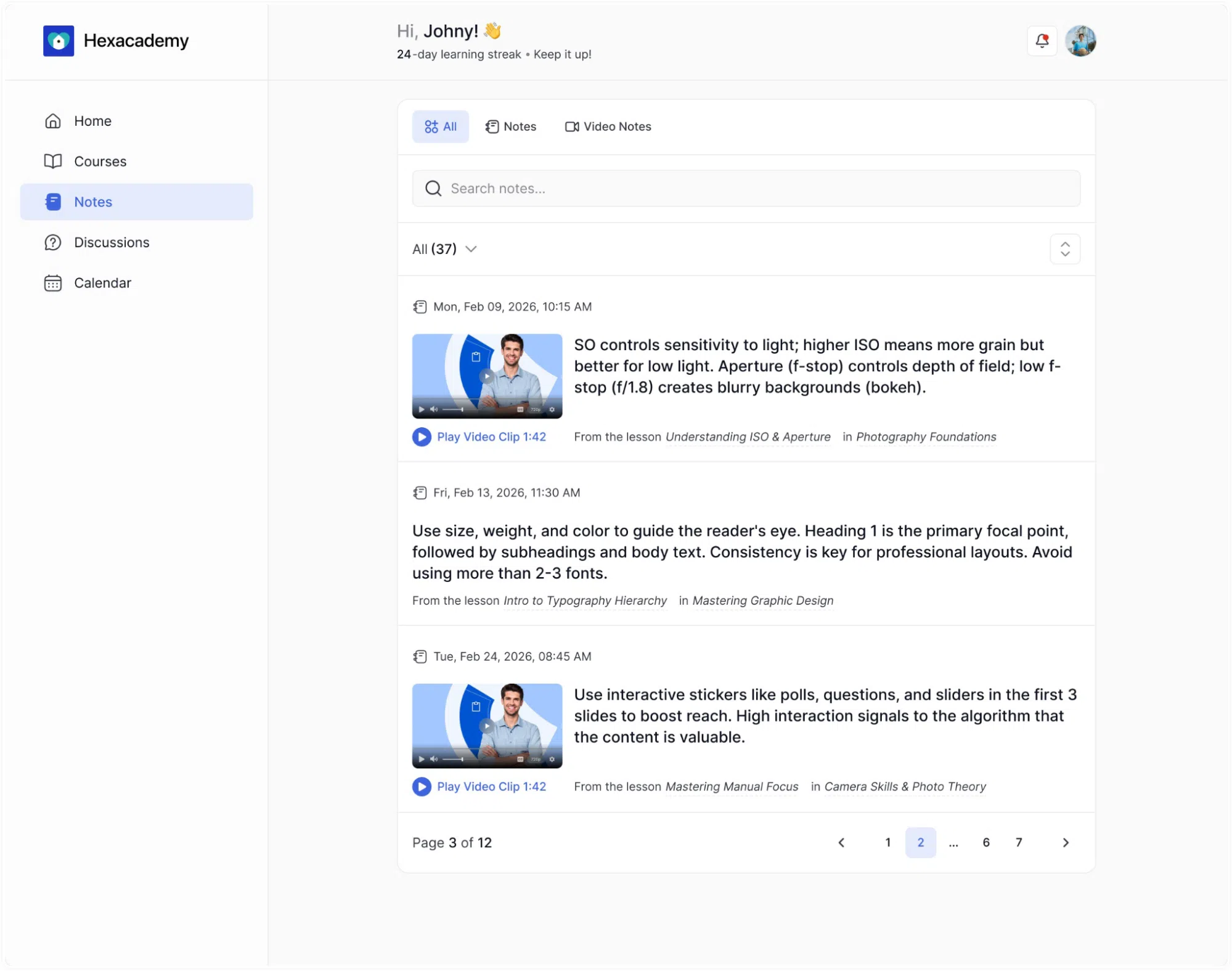 How to filter Lesson Notes