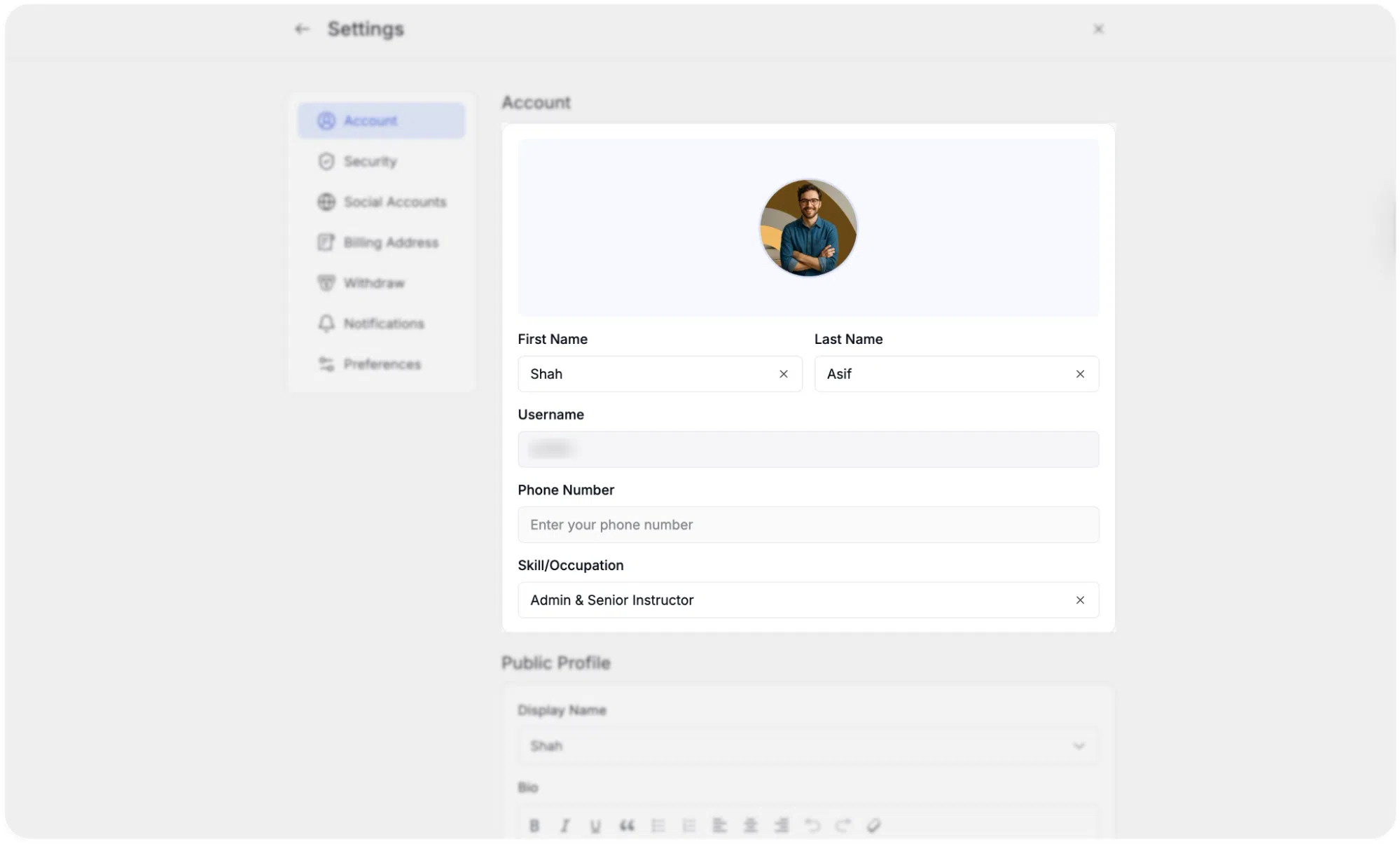 Instructor Account Information
