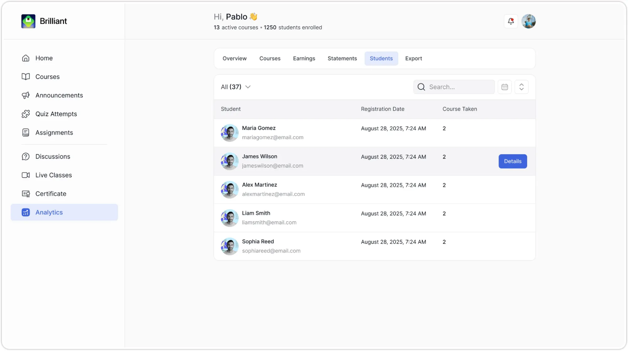The Student Tab- Tutor LMS Analytics