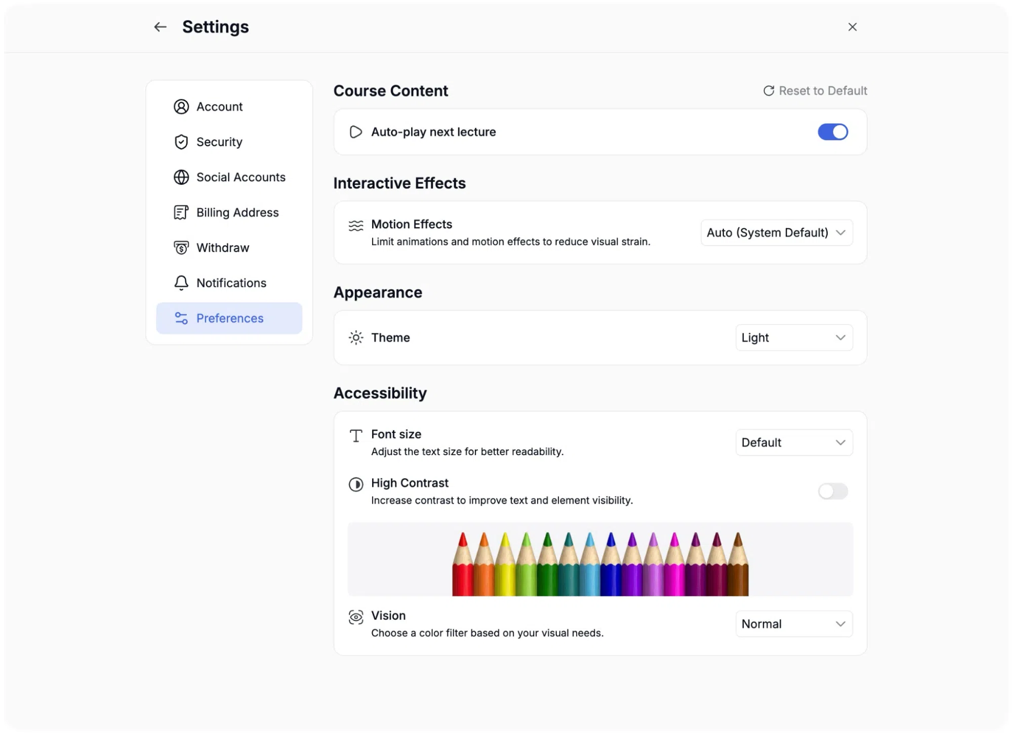 Instructor- Settings Preference (Accessibility Dark mode