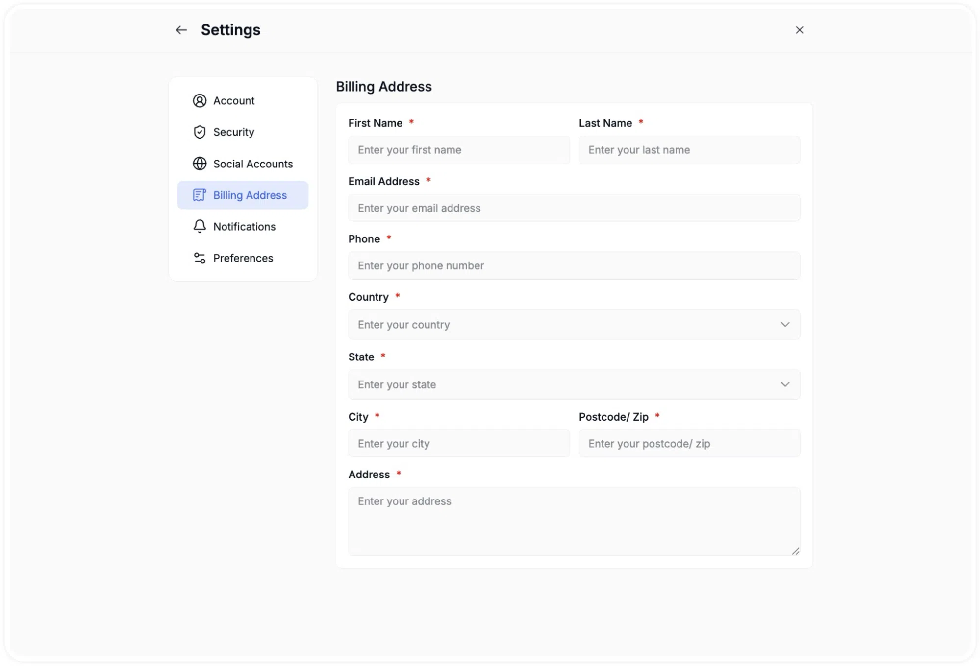 Instructor- billing address setup