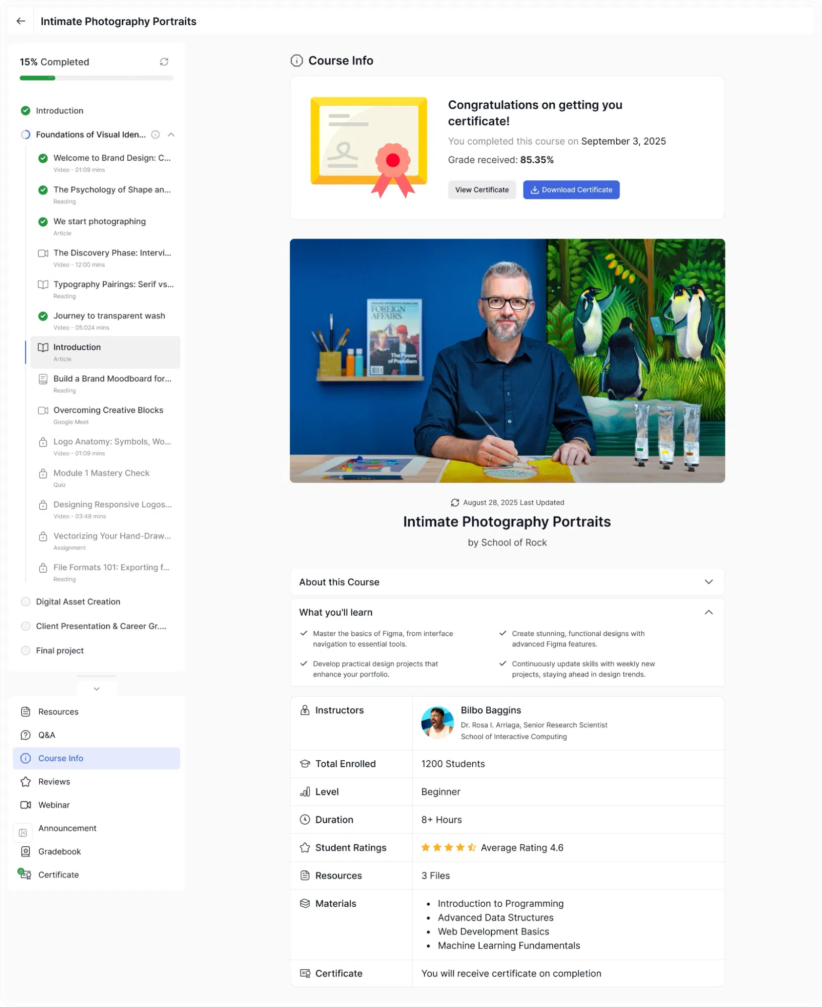 Leaner Interface- Course Info menu
