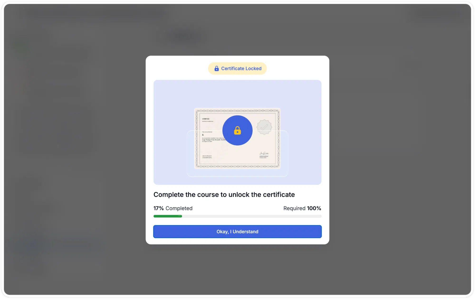 Learner Interface- Certificate Overview