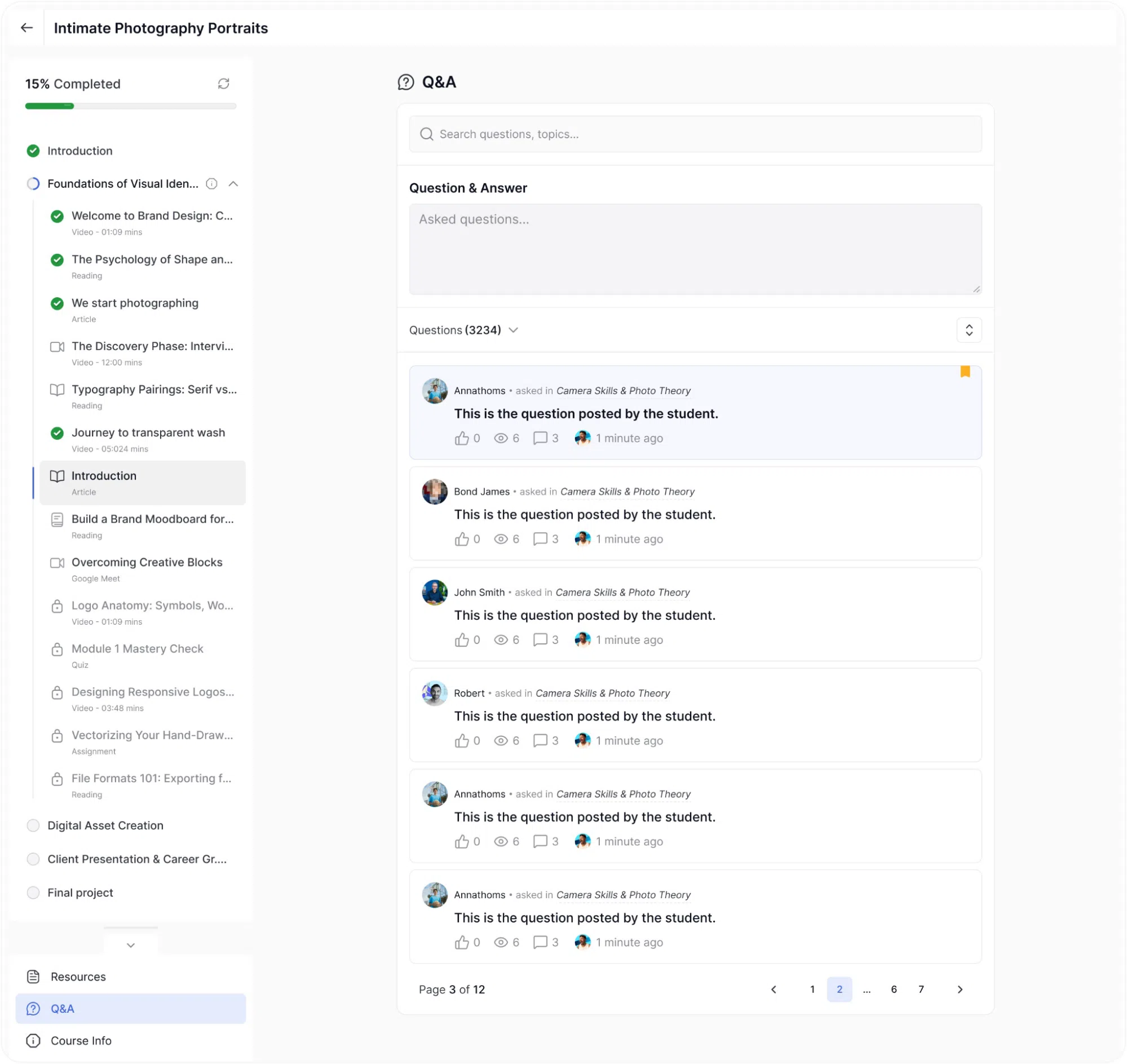 Learner Q&A Section- Reply and Search bar