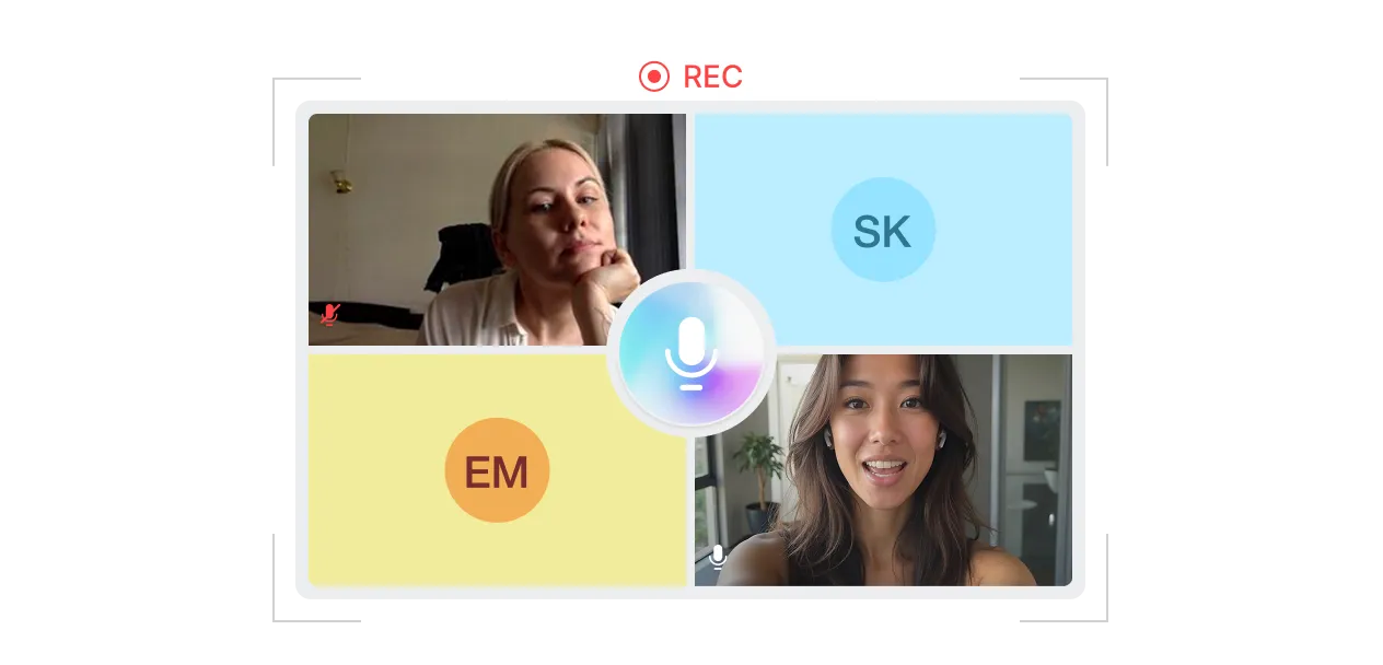 Live video call grid with active recording indicator