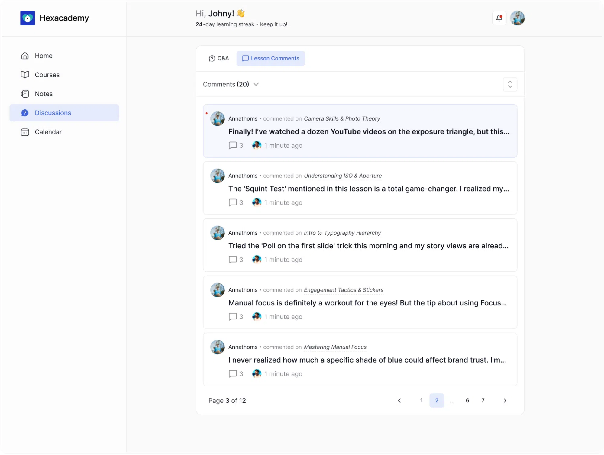 Managing Lesson Comments in the Dashboard