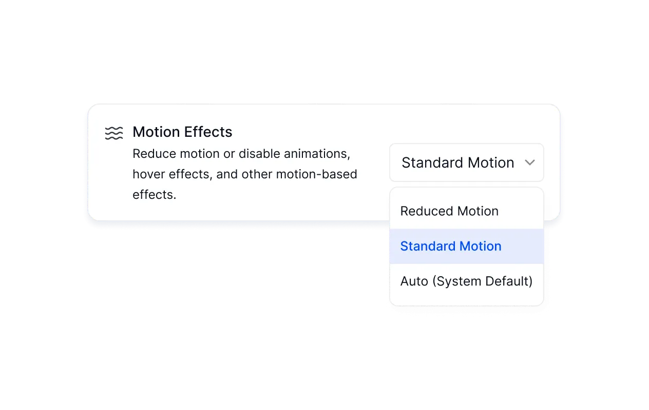 Motion effects settings with reduced and standard animation options
