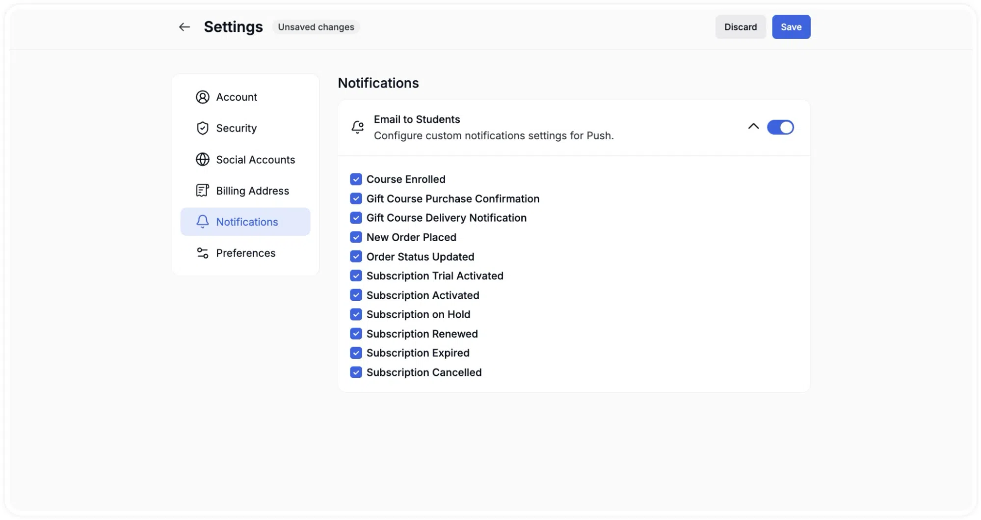 On-site and Email notification configuration