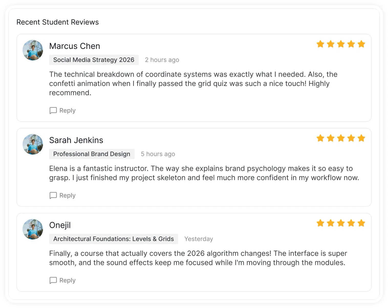 Online Course Recent Student Reviews