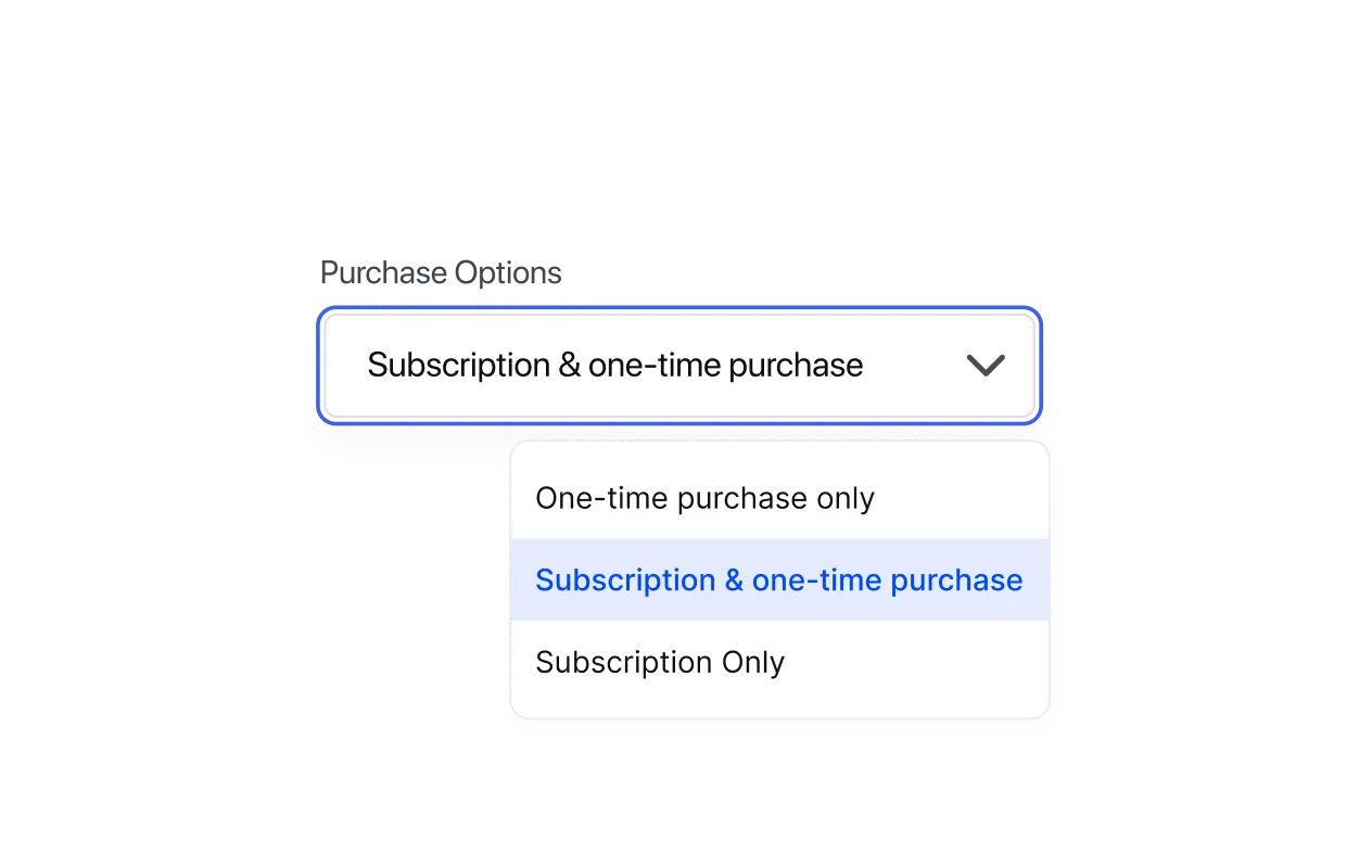 Purchase options dropdown with subscription selection menu