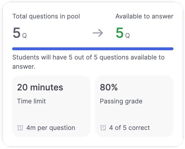 Quiz Settings-Live Settings Summary