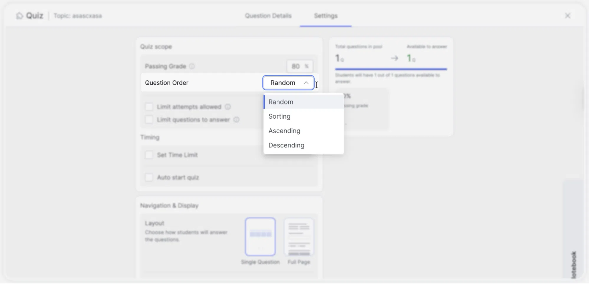 Quiz Settings-Quiz Scope
