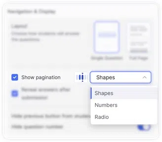 Quiz Settings- Show pagination and pagination type