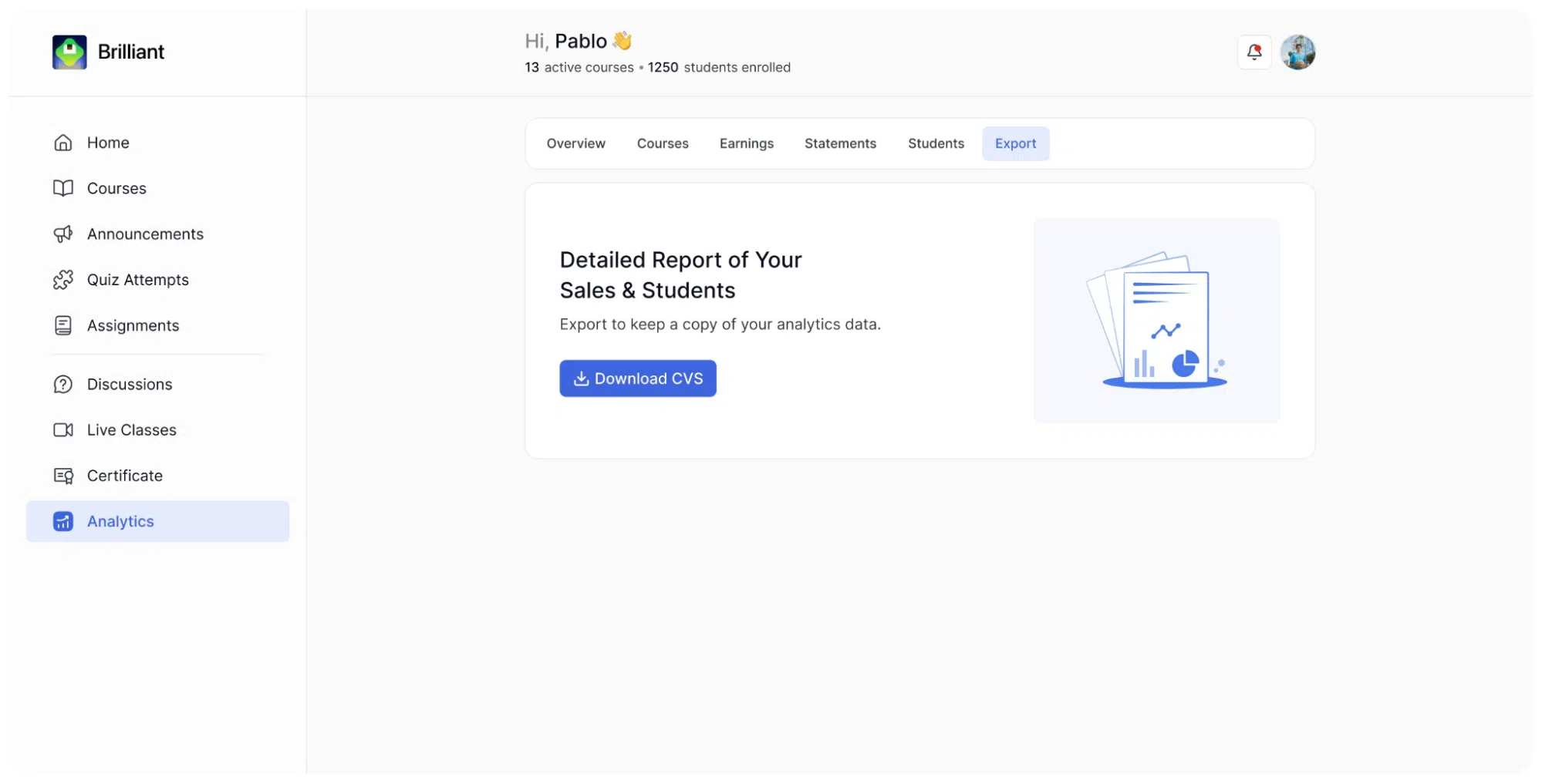 Tutor LMS Instructor Analytics- The Export Tab