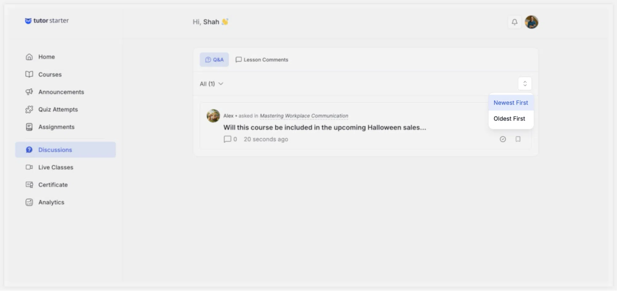 Tutor LMS Instructor Course Q&A Sorting
