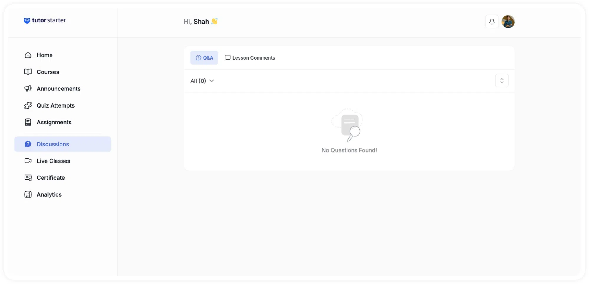Tutor LMS Instructor Discussions tab overview