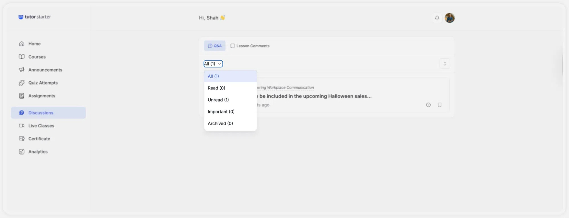 Tutor LMS Instructor Q&A Filtering