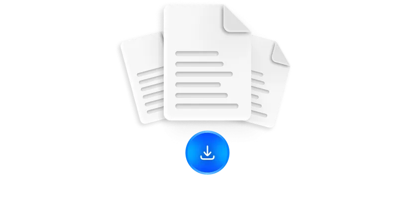 An illustration of stacked document pages with a blue download button — representing downloadable consent log files.