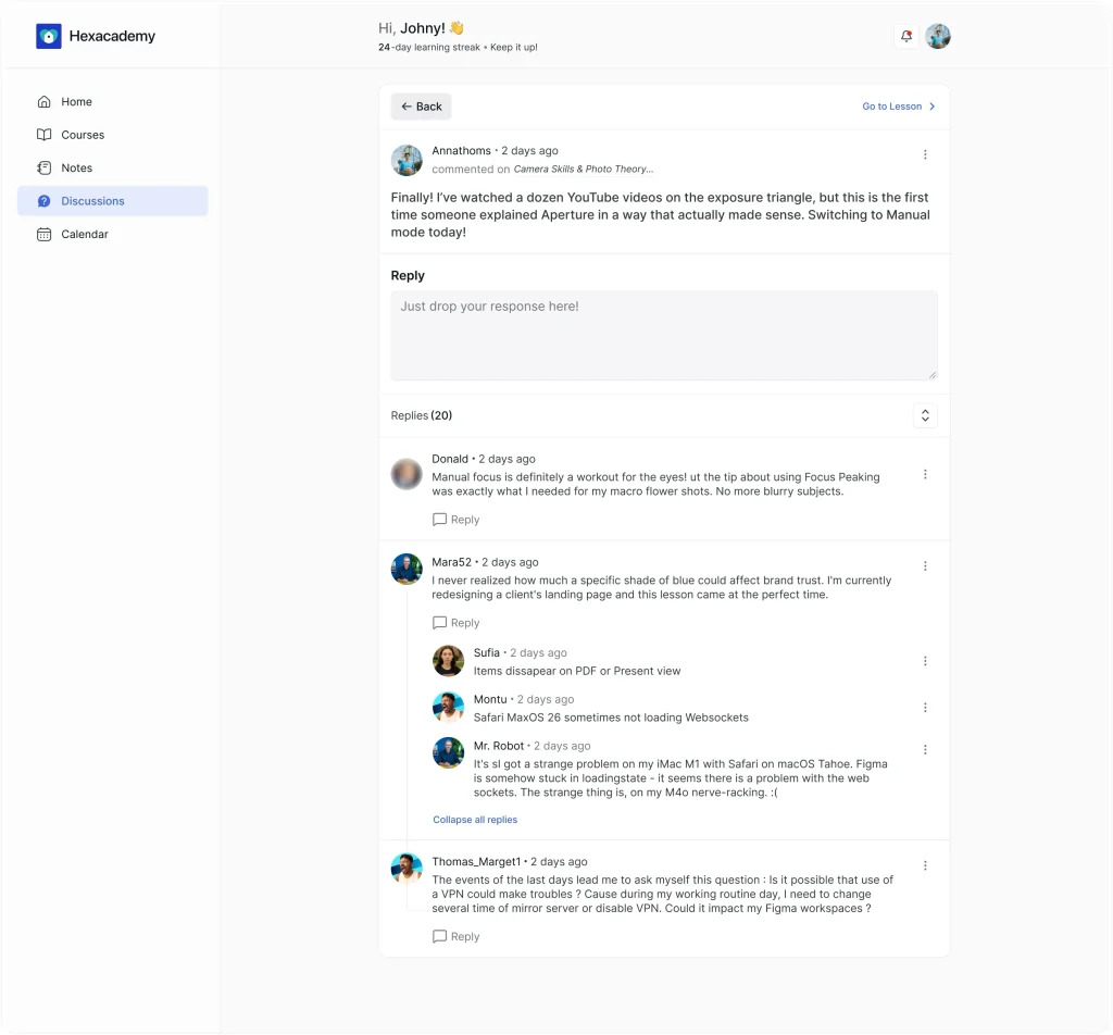 The Instructor Dashboard- Lesson Comments Full Thread View