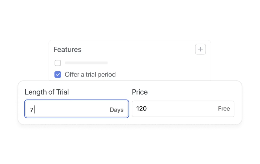 A TutorLMS plan settings UI showing a 7-day free trial configured for a 120-course catalog — illustrating how instructors can let students explore the platform before billing starts to reduce hesitation and improve trial-to-paid conversion.
