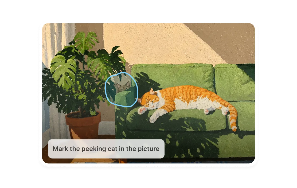 Image quiz with circled area marking hidden peeking cat