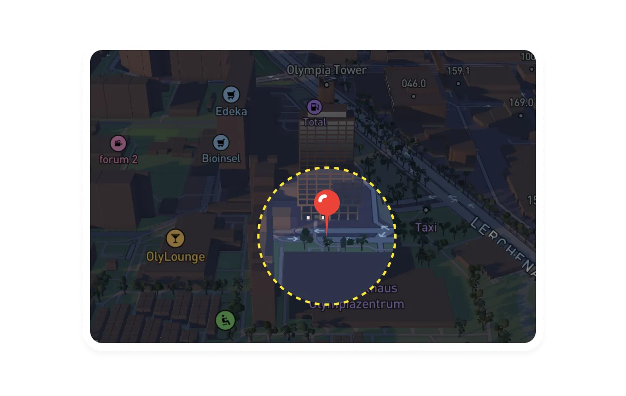 Map quiz with red pin dropped on highlighted location