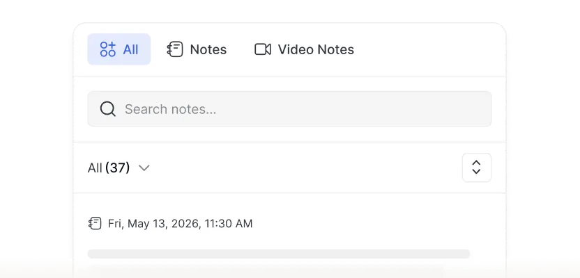Notes library with search bar and video notes filter